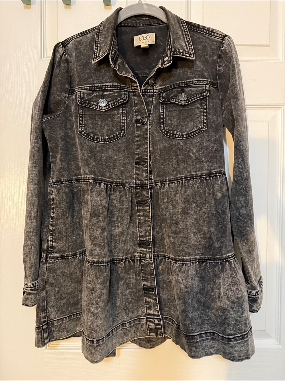 LOGO by Lori Goldstein Faded Black Washed Denim Jacket